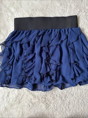 Express Navy Ruffle Mini Skirt with Black Waistband